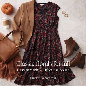 Talbots XL Floral Midi Dress Sleeveless V-Neck Stretch